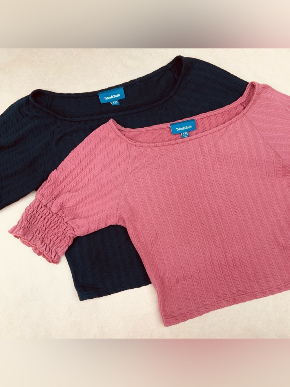 ModCloth Bundle ❉ One To Admire Boat Neck Puff Sleeve Rib Knit Smocked Crop Tops